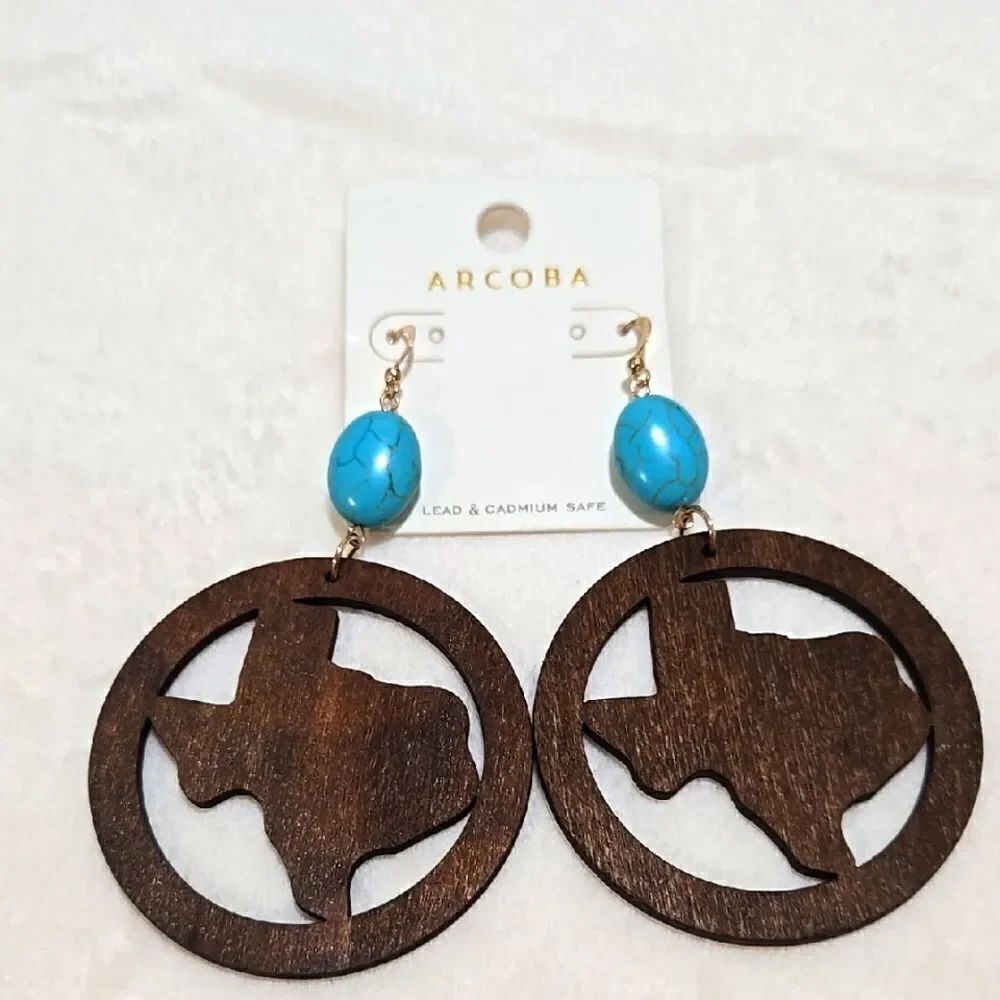 Brown and Blue Texas Earrings